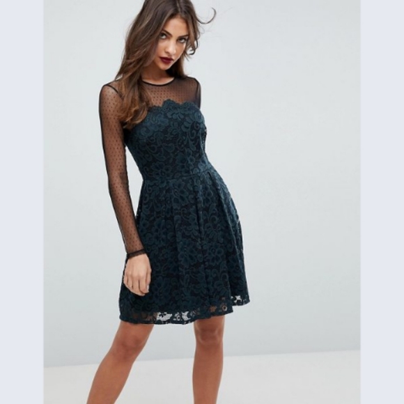 ASOS lace & dobby skater dress emerald lace mini 2